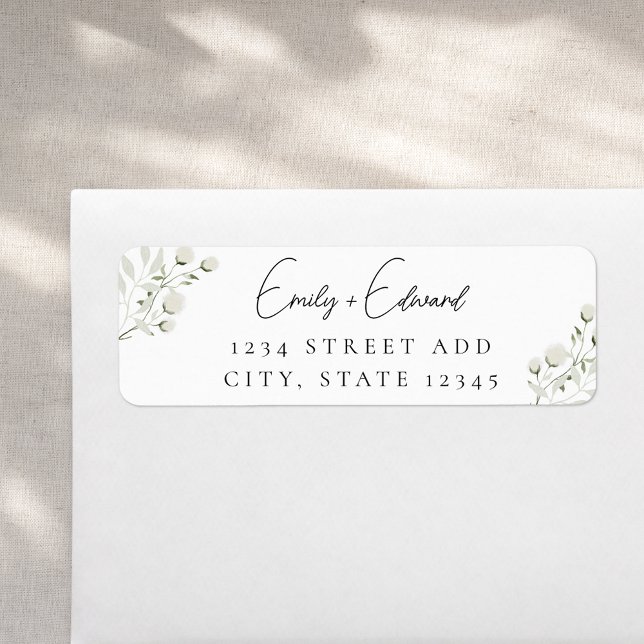 Elegant Sage Greenery White Floral Wedding Address Label (Creator Uploaded)