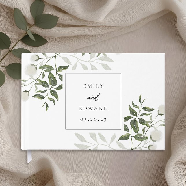 Elegant Sage Greenery & White Floral Wedding Guest Book (Creator Uploaded)