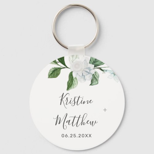 Elegant Sage Greenery Wreath White Floral Wedding Keychain