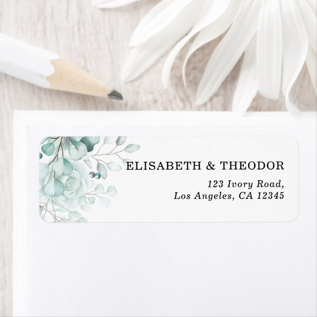 Elegant sage greens Floral Wedding Label (Insitu)