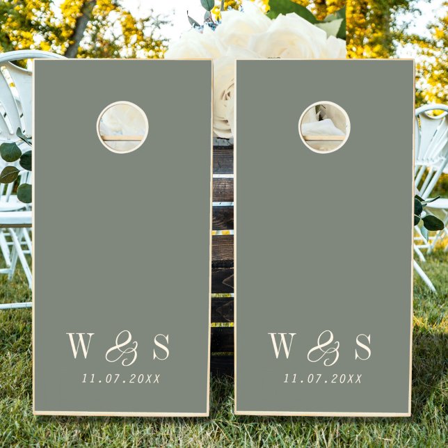 Elegant sage initial wedding Cornhole Set (Creator Uploaded)