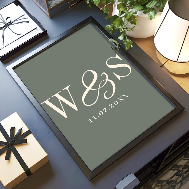 Elegant sage initial wedding couples poster (Creator Uploaded)
