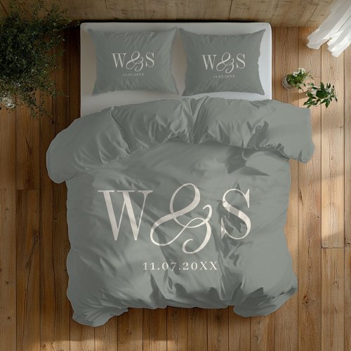 Elegant sage initial wedding Duvet Cover