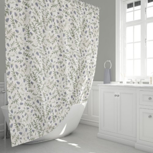 Elegant Sage Lavender Thistle Floral Pattern Shower Curtain