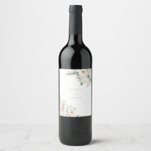 Elegant Sage Leaf  White Floral Wedding Wine Label