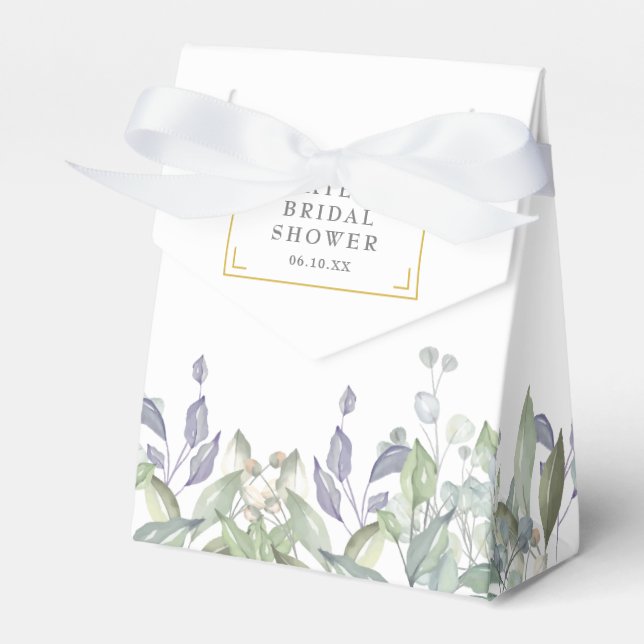 Elegant Sage Lilac Greenery Bridal Shower Favor Boxes (Front Side)