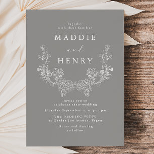 Elegant Sage Minimal Line Art Floral Wedding Invitation