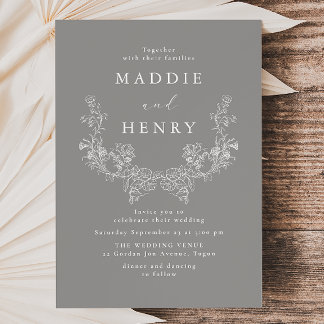 Elegant Sage Minimal Line Art Floral Wedding Invitation