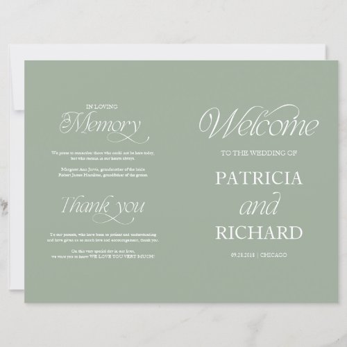 Elegant Sage Minimalist DIY Wedding Folded Program