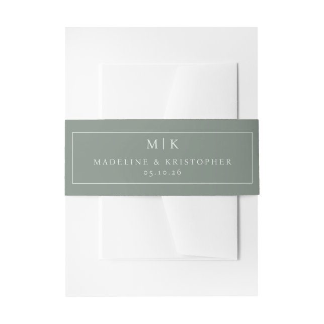 Elegant Sage Minimalist Initials Invitation Belly Band (Front Example)