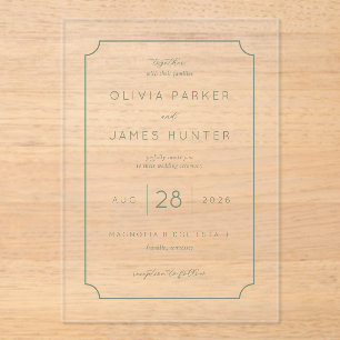 Elegant Sage Minimalist Wedding Acrylic Invitations