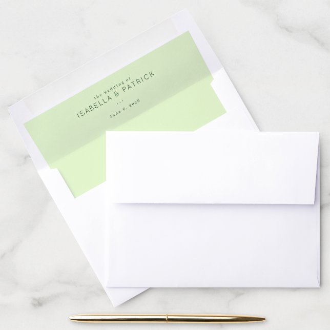 Elegant Sage Minimalist Wedding Envelope Liner (Desk)