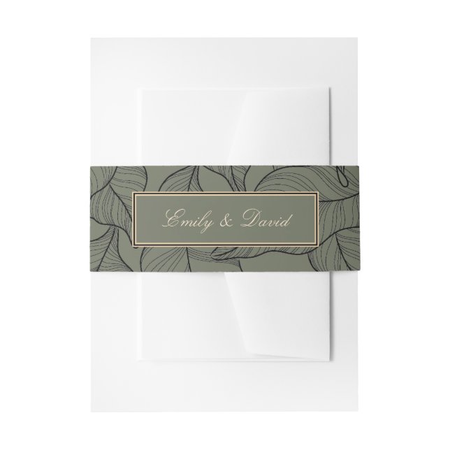 Elegant Sage Monogram Leaves Pattern Invitation Belly Band (Front Example)