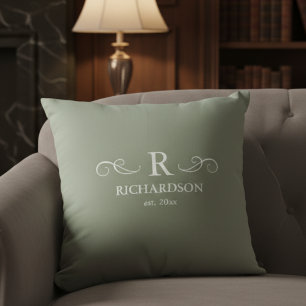 Elegant Sage Monogram Throw Pillow