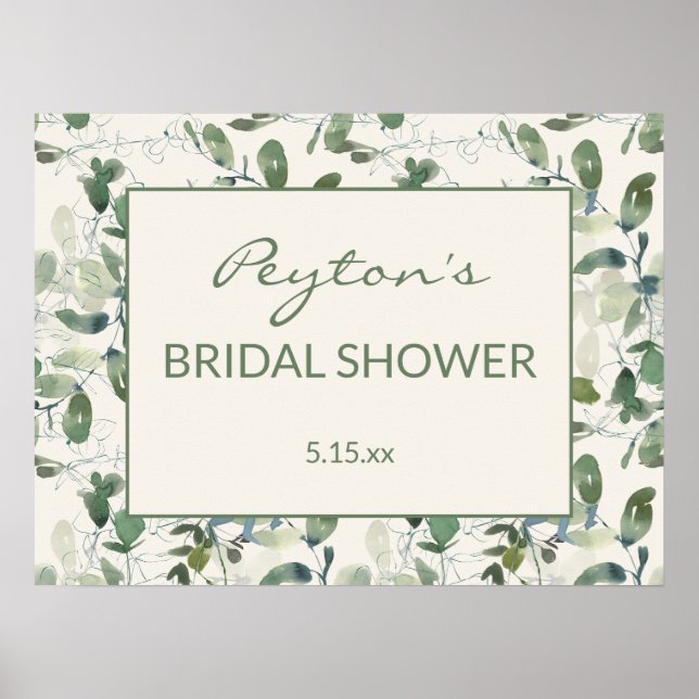 Elegant Sage Moss Green Eucalyptus Bridal Shower Poster (Front)