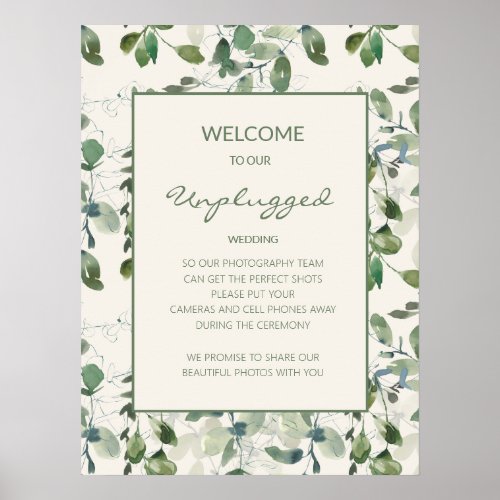 Elegant Sage Moss Green Eucalyptus Wedding Welcome Poster