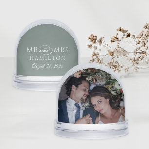 Elegant Sage Mr and Mrs Wedding Photo Snow Globe