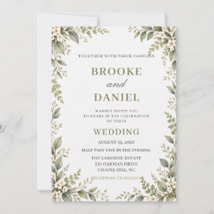 Elegant Sage Olive Fern Frame Wedding Invitation
