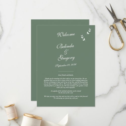 Elegant Sage Olive Green Script Wedding Itinerary Program