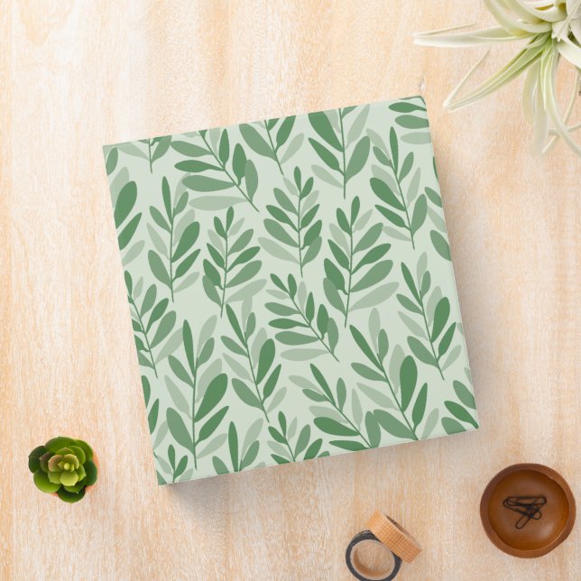 Elegant Sage & Olive Leaf Nature Pattern 3 Ring Binder (In Situ)
