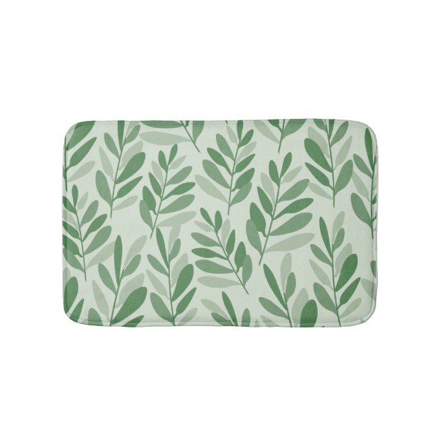 Elegant Sage & Olive Leaf Nature Pattern Bath Mat (Front)