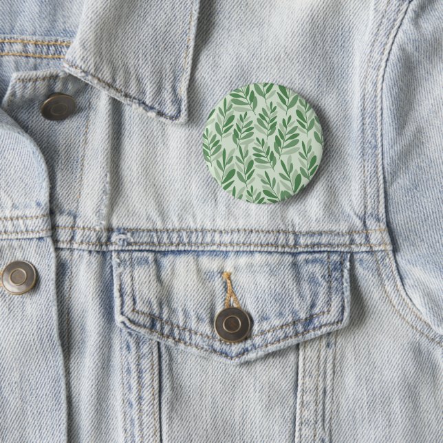 Elegant Sage & Olive Leaf Nature Pattern Button (In Situ)