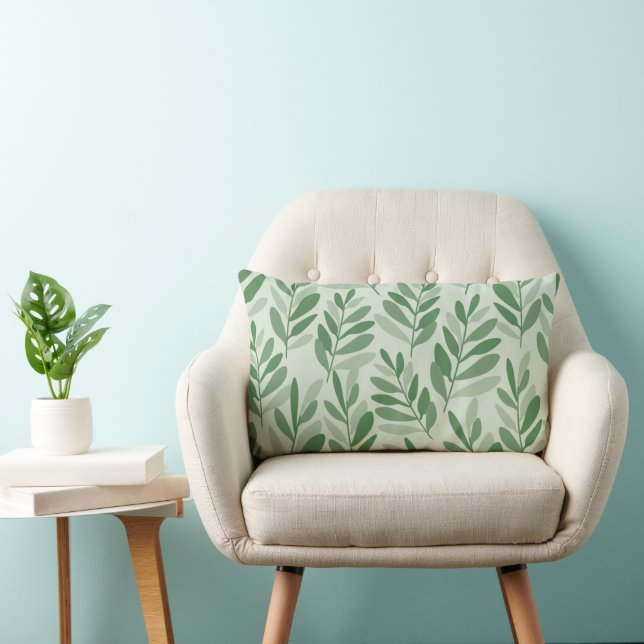 Elegant Sage & Olive Leaf Nature Pattern Lumbar Pillow (Chair)