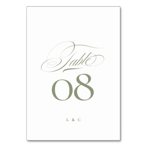 Elegant Sage on White Calligraphy Wedding Table Number