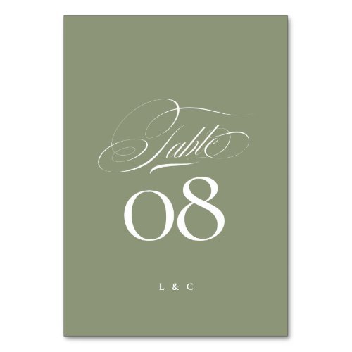 Elegant Sage on White Calligraphy Wedding Table Number