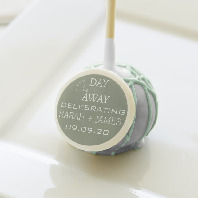 Elegant Sage One Day Away Rehearsal Dinner Wedding Cake Pops (Front Insitu)