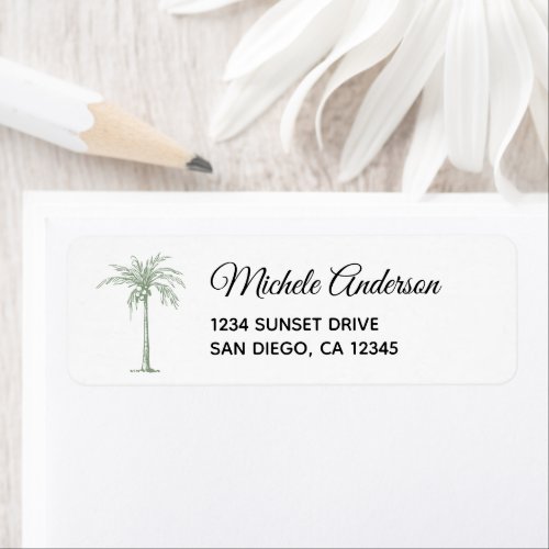 Elegant Sage Palm Tree Wedding Return Address Label