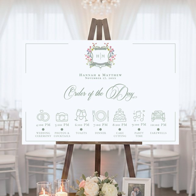 Elegant Sage Pastel Wildflower Crest Timeline Foam Board (Creator Uploaded)