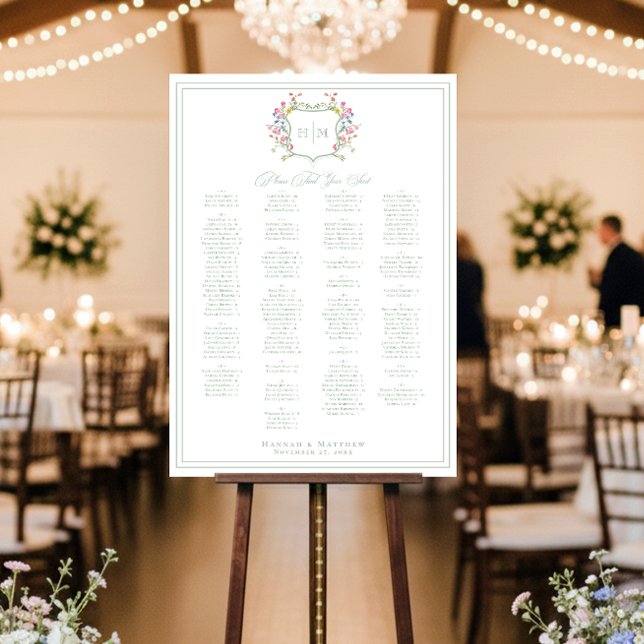 Elegant Sage Pastel Wildflower Crest Wedding Seat Foam Board (Creator Uploaded)