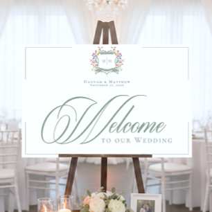 Elegant Sage Pastel Wildflower Crest Welcome Foam Board