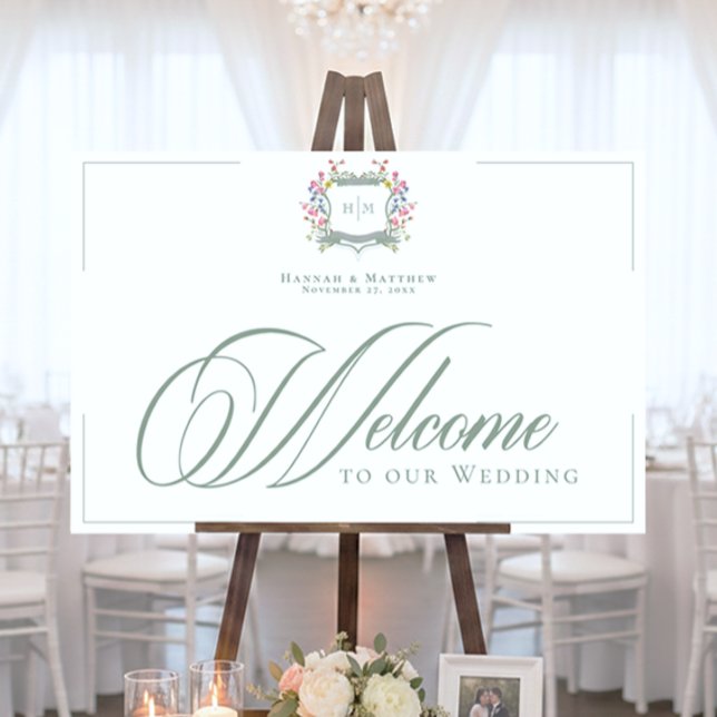 Elegant Sage Pastel Wildflower Crest Welcome Foam Board (Creator Uploaded)