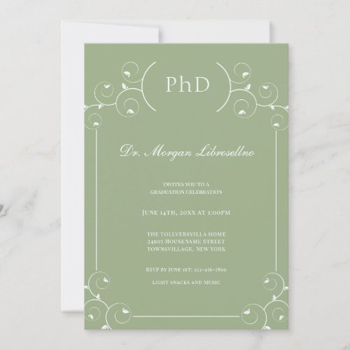 Elegant Sage PhD Graduation Invitation