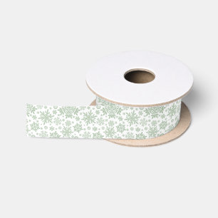 Elegant Sage Pine Snowflake (White) Satin Ribbon