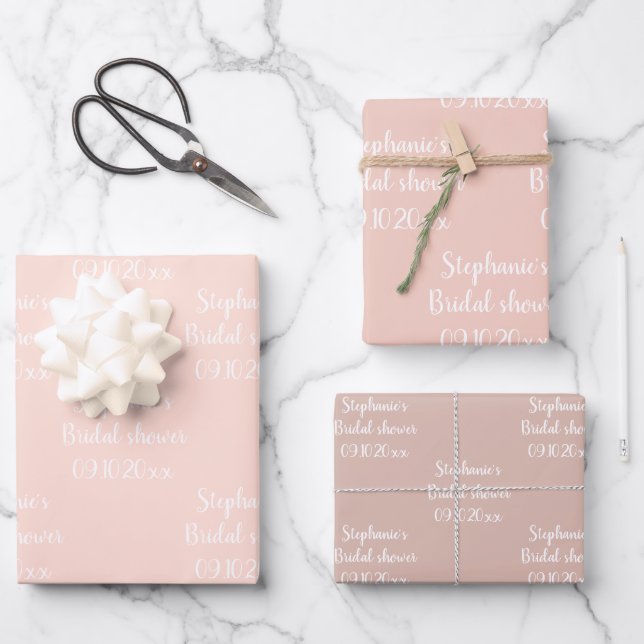 Elegant Sage Pink Bride Bridal Shower Wrapping Paper Sheets (Front)
