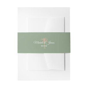 Elegant Sage Rose Gold Palm Tree Beach Wedding Invitation Belly Band