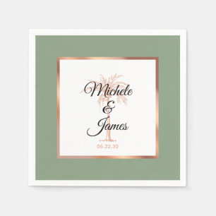 Elegant Sage Rose Gold Palm Tree Tropical Wedding Napkins