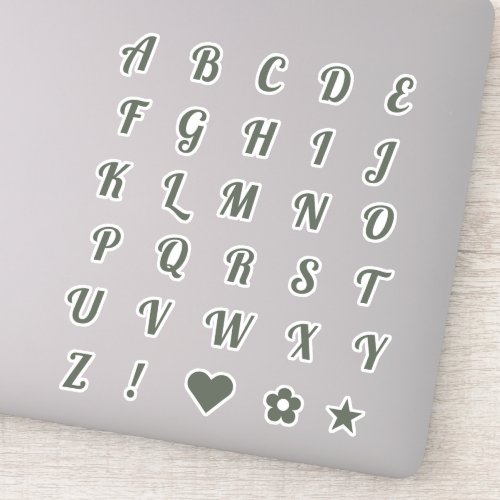 Elegant Sage Script Capital Letters Alphabet Sticker