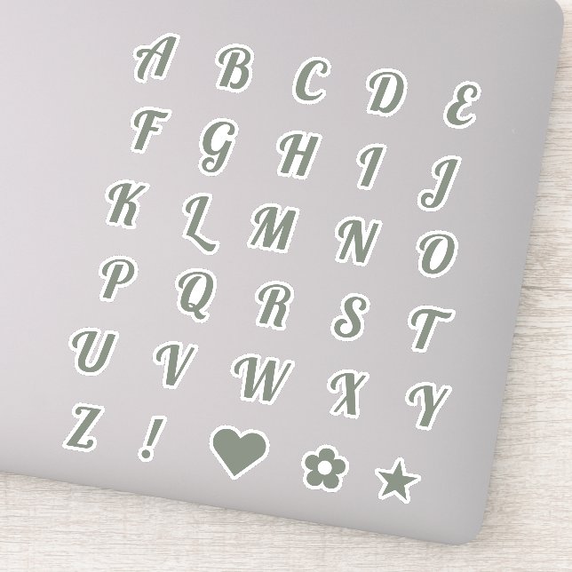 Elegant Sage Script Capital Letters Alphabet Sticker (Detail)