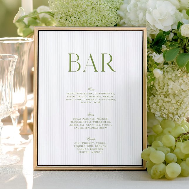 Elegant Sage & Soft Blue Stripes Wedding Bar Sign (Elegant Sage & Soft Blue Stripes Wedding Bar Sign)