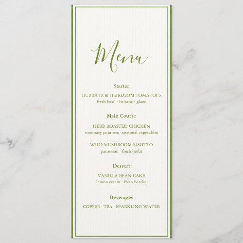 Elegant Sage Striped Wedding Menu