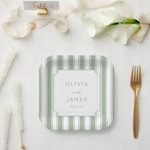 Elegant Sage Stripes Paper Plates