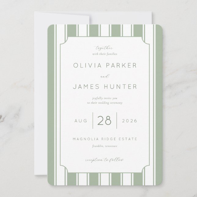 Elegant Sage Vertical Stripes Invitation (Front)