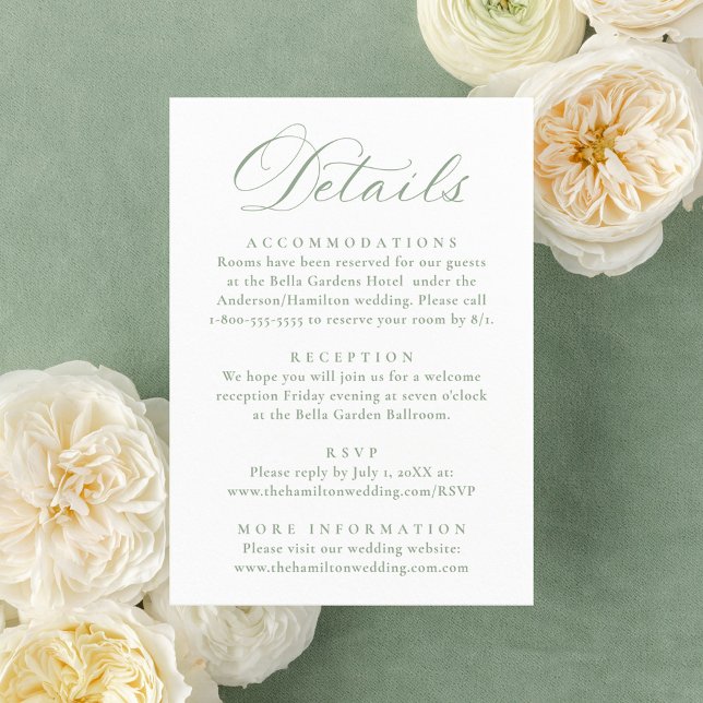 Elegant Sage Victorian Floral Wedding Details Enclosure Card (Creator Uploaded)