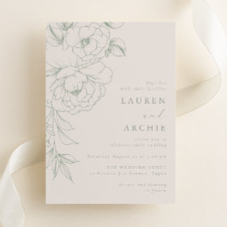 Elegant Sage Vintage Floral Wedding Invitation