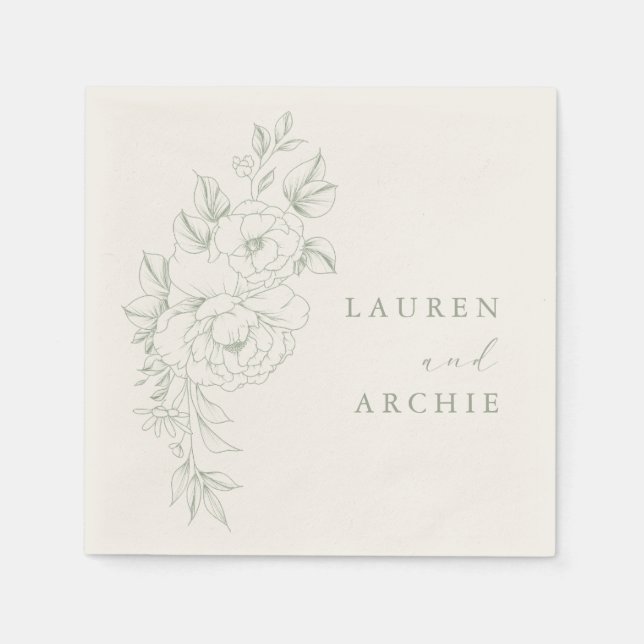 Elegant Sage Vintage Floral Wedding Napkins (Front)