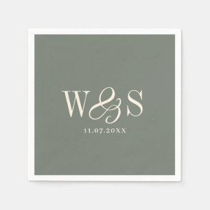 Elegant Sage wedding couples initials Napkins